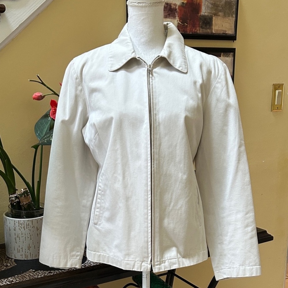Vtg GAP Women’s Full Zip 100% Cotton Pockets Preppy Cream Spring Jacket Large